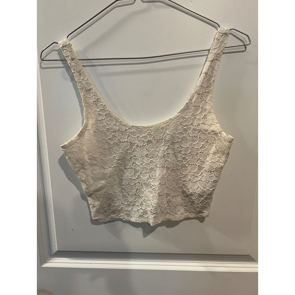 Hollister Womens Crop Top Floral Lace Cream XS